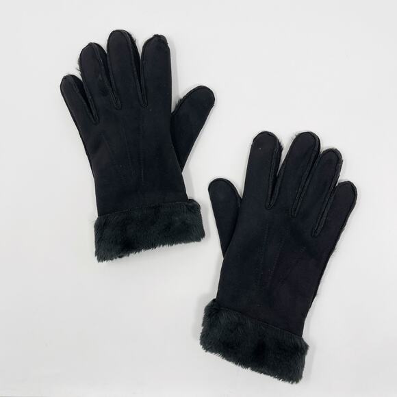 Fownes Faux Fur Faux Suede Leather Gloves Black OS - Picture 1 of 11